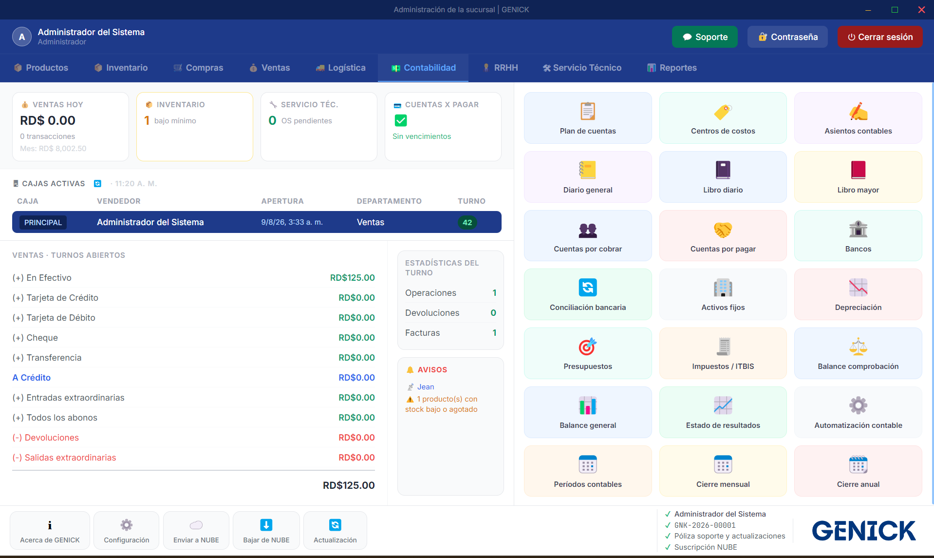 Módulo de contabilidad de GENICK